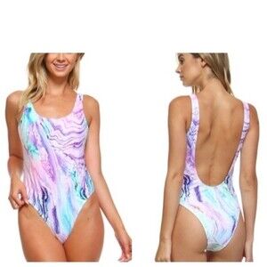 Envya Izzy Magic Marble High-Leg Swimsuit S NWT